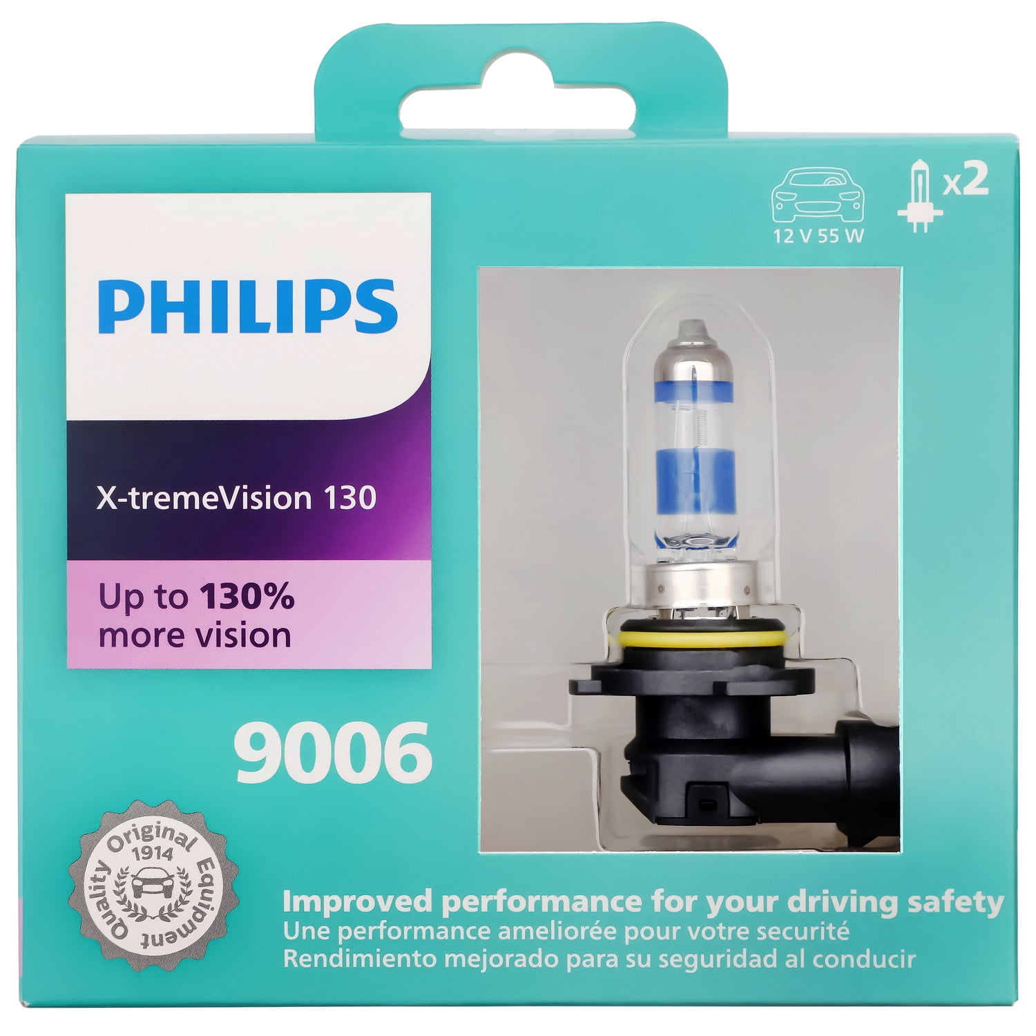 Philips X-tremeVision 130 9006 Halogen Headlight Bulbs, 2 pack, Fits Select Vehicles