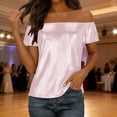 thumbnail image 2 of GUACER Womens Off Shoulder Blouses Fashion Sequin Ribbed Solid Loose Casual Short Sleeve Tops, 2 of 7