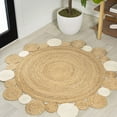 thumbnail image 3 of Handwoven Jute Rug, Braided Round Boho Farmhouse Floor Mat, Cream, 6 FT, 3 of 5