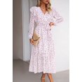 thumbnail image 4 of Ruffle Shoulder Floral Print Midi Dress for Women Mid-Calf Length White Medium, 4 of 5