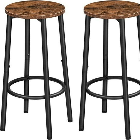 Bar Stools, Set of 2 Bar Chairs, Kitchen Round Height Stools with Footrest, Breakfast Bar Stools, Sturdy Steel Frame, for Dining Room, Kitchen, Party, Easy Assembly, Rustic Brown