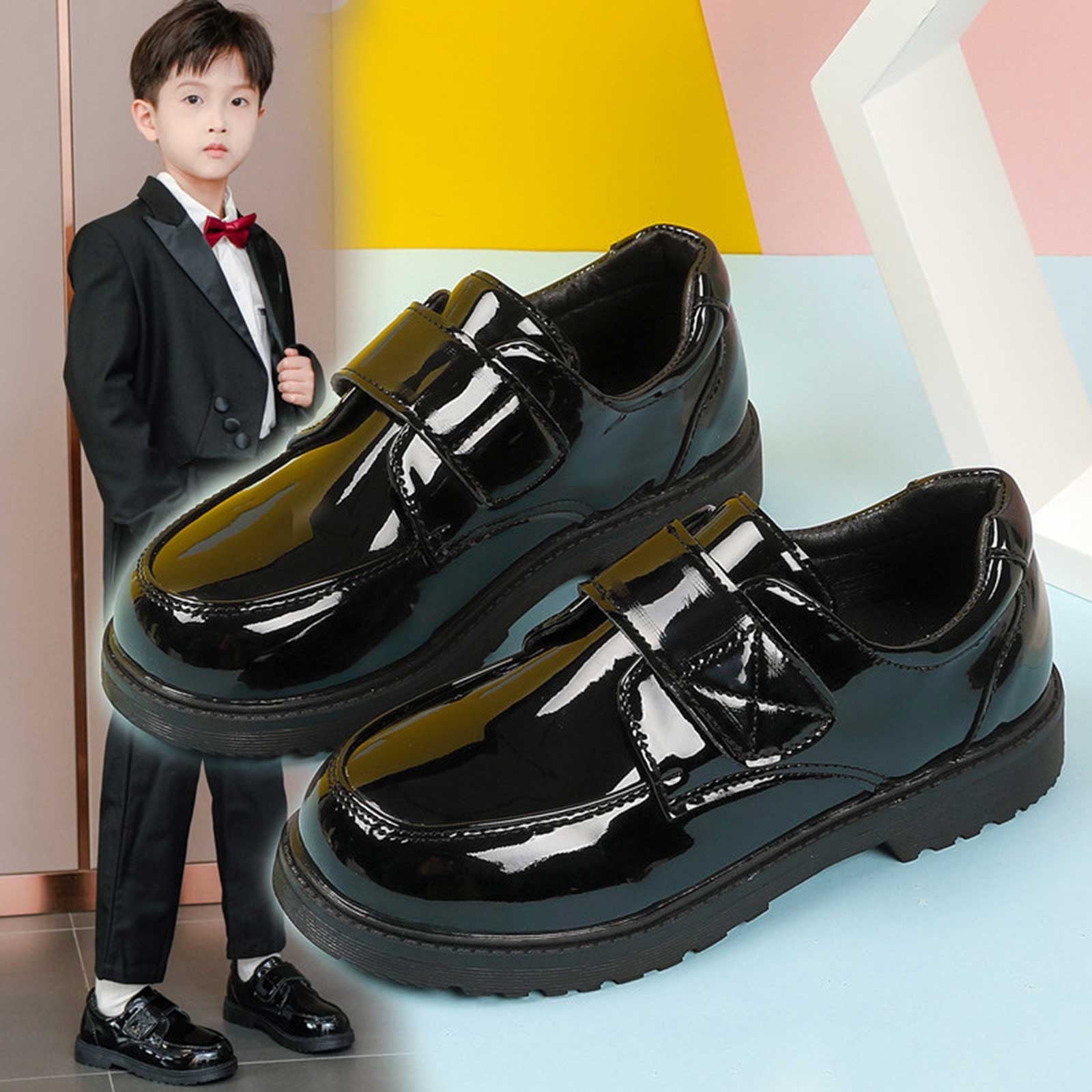 nsendm Boys Shoes Big Kid Infant Shoes Size 1 Fashion Summer Autumn Boys Leather Shoes Boots Thick Bottom Student Dress Shoes Light up Shoes Black 2.5 Big Kids Walmart