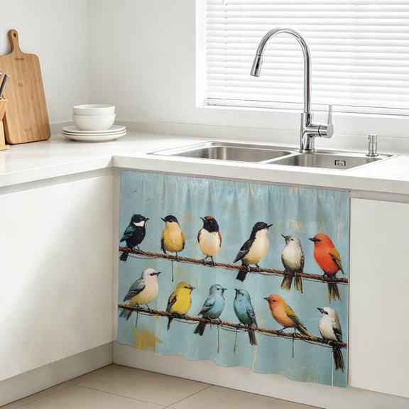 Bird Cabinet Curtain, Abstract Birds Sink Skirt for Bathroom, Under Sink shelf Curtain Privacy Drape for Kitchen Laundry Room 10x11in