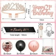 thumbnail image 3 of Sweet 21st Birthday Decorations Gifts Girl, Happy Birthday Party Supplies with Sweet 21 Sash, Tiara Rhinestone Crown, Black Rose Gold Balloon, Cake Topper, Keyring for 21 Party Decor Supplies Favor, 3 of 8