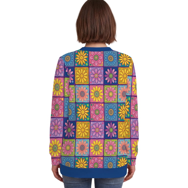 Vintage Daisy Flower Cardigan, Retro 70s Floral Knit Sweater, Boho