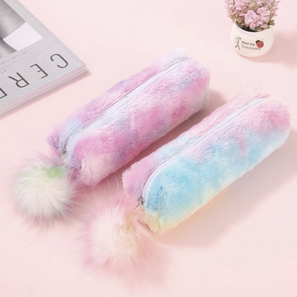 onlyliua Oferta Por Tiempo Limitado Estuche para Lápices de Gran Capacidad con Diseño de Bolas de Pelo y Pelo de Felpa para Estudiantes, Bolsa de Papelería con Cremallera