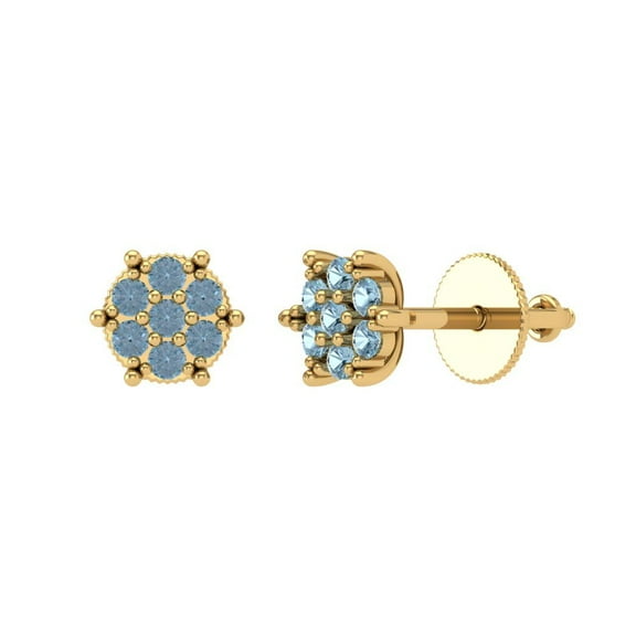 14K Solid Gold Screw Back Stud Earrings for Women | 0.35 cttw Round Cut Natural Swiss Blue Topaz | Yellow Gold