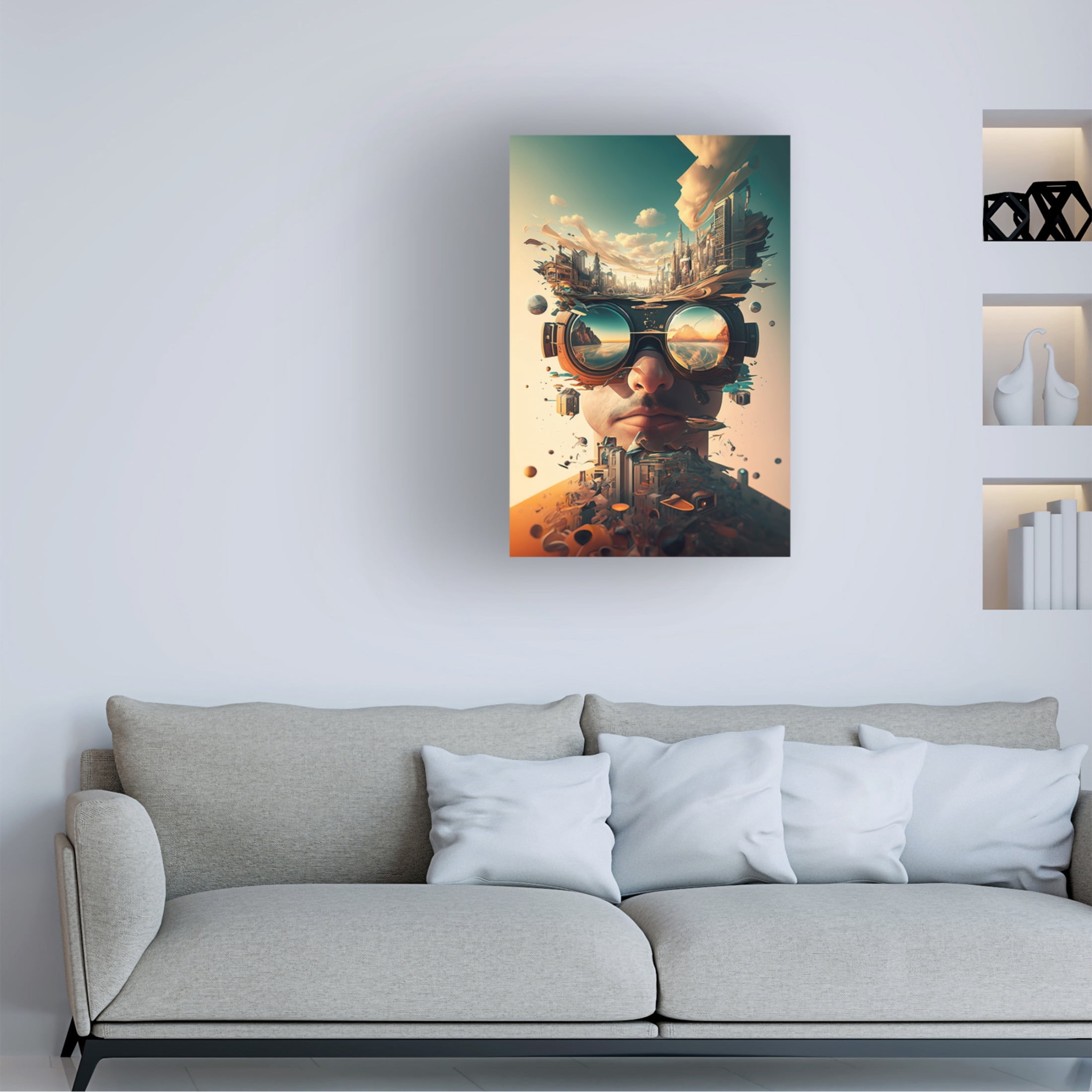 Canvas Wall Art - Ray Heere 'Surrealistic Selfies 3' Wall Art for Living Room, Bedroom, or Office Décor by Trademark Fine Art - 16 x 24 Inches