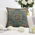 thumbnail image 5 of Boho Blue Carpet Pattern Linen Ethnic Design Farmhouse Throw Pillow Covers 18 X 18 Inch, Set Of 4, Linen Study Sofa Cushion Cover Indoor Living Room Home Decor, 5 of 7