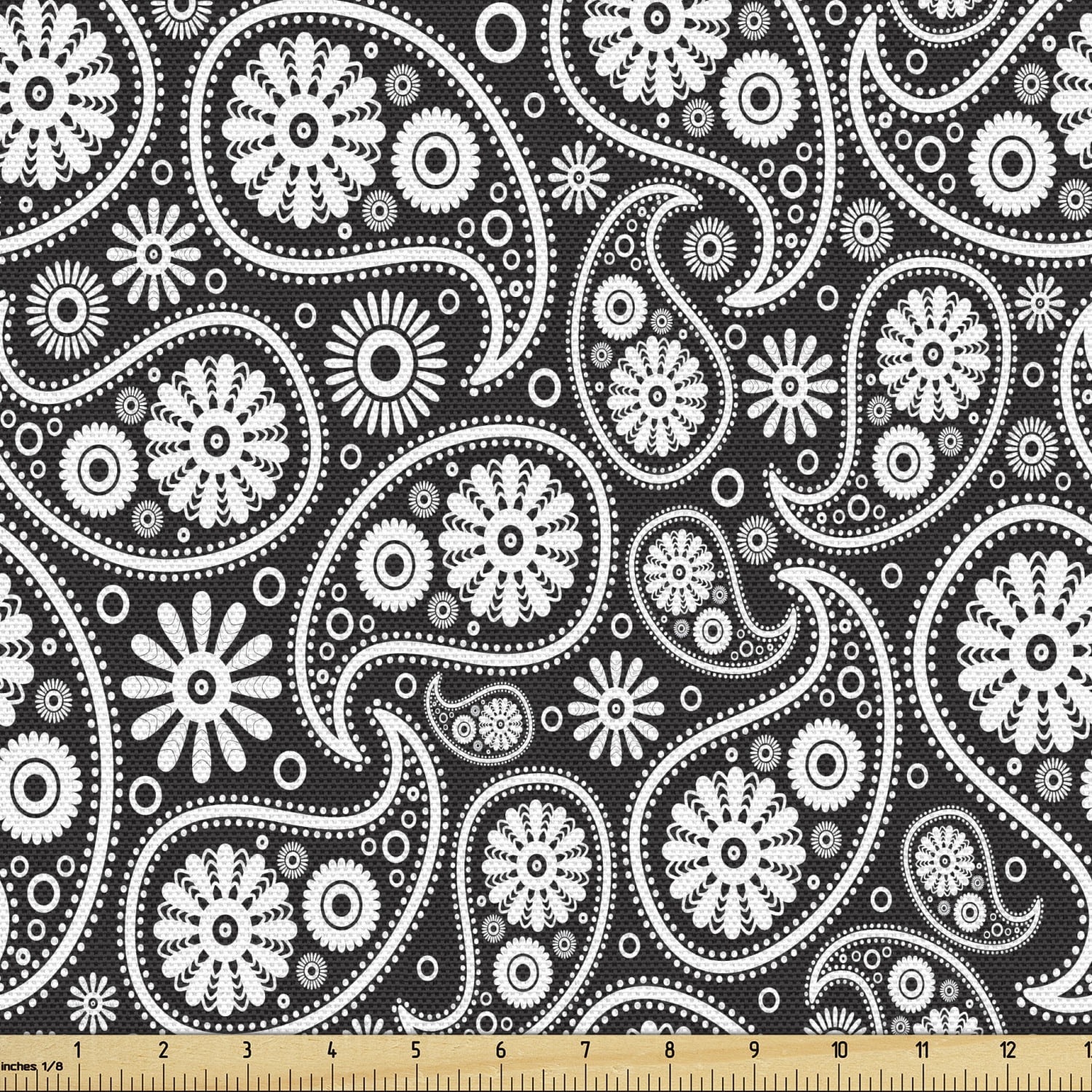 Black and White Fabric by The Yard, Nostalgic Paisley Teardrop Motifs