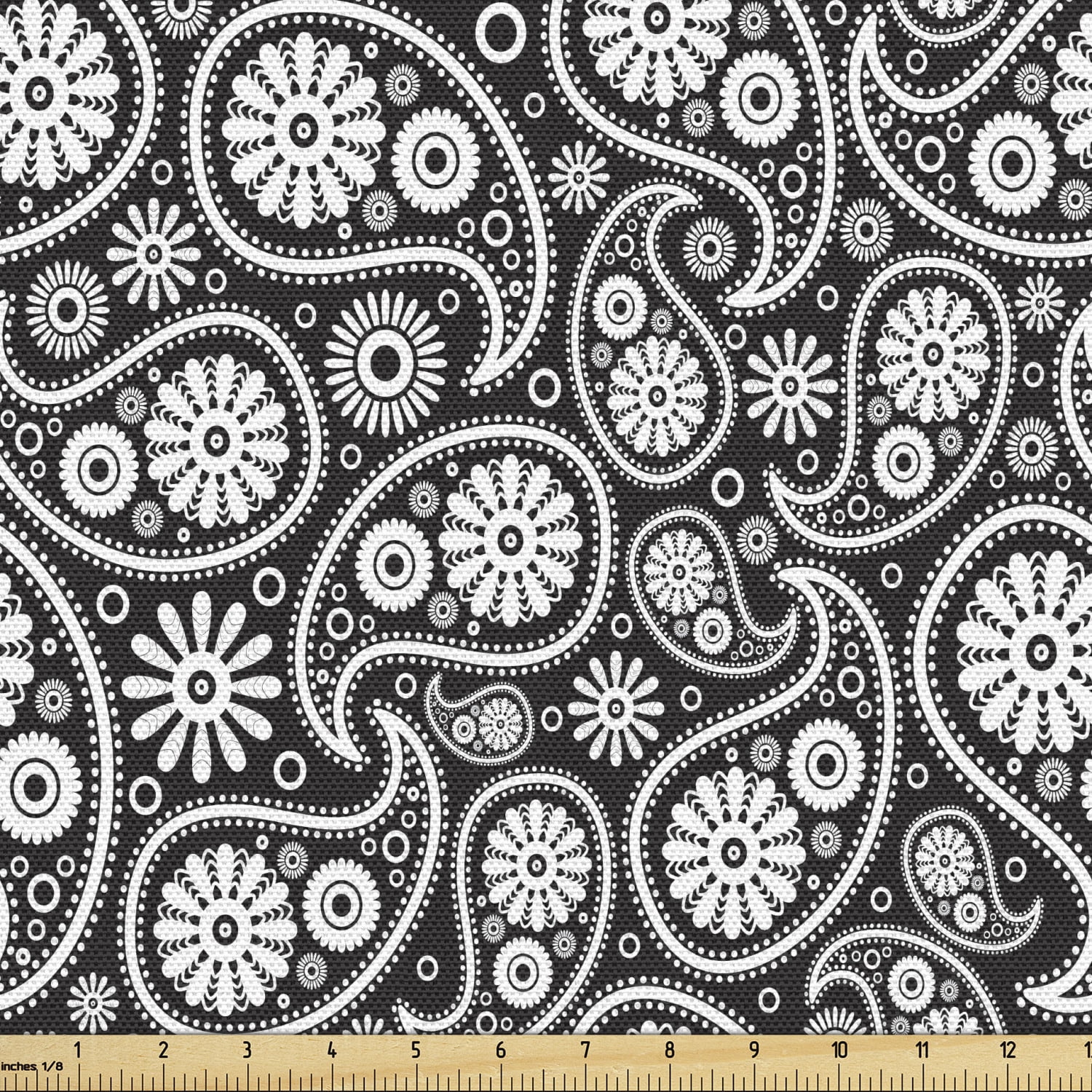 Black and White Fabric by The Yard, Nostalgic Paisley Teardrop Motifs ...