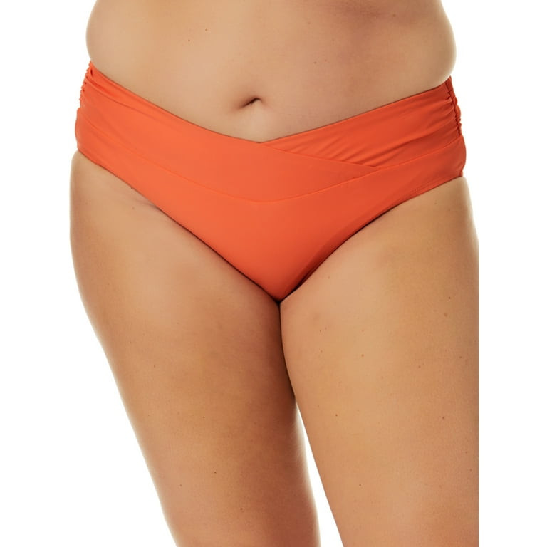 Time and Tru Women's and Women's Plus Solid Mid Rise Bikini Bottoms