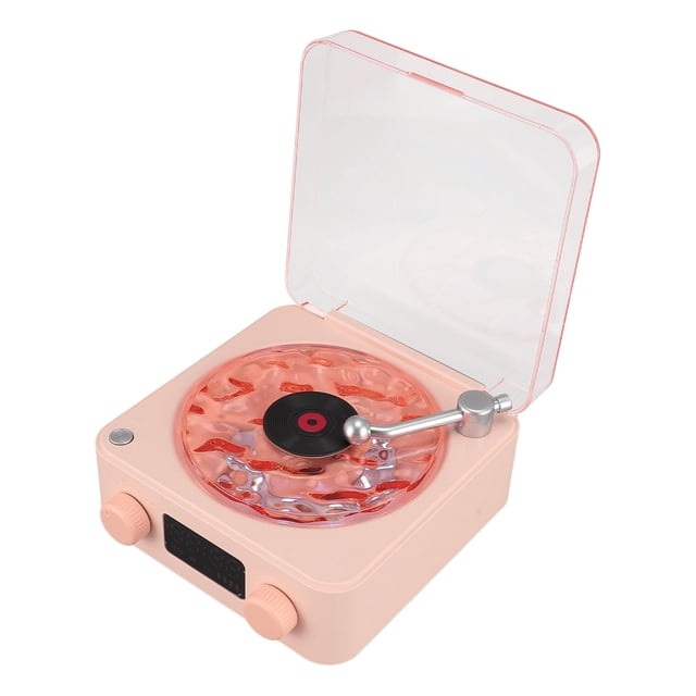Altavoz Estilo Tocadiscos, Luz Nocturna y Visualizació de la Hora, Mini Altavoz Inalámbrico 3 en 1 Con Volumen Alto y Graves Ricos, Para Dormitorios
