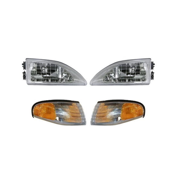 Headlight Assembly and Parking Light Kit 4 Piece - Compatible with 1994 - 1998 Ford Mustang 1995 1996 1997