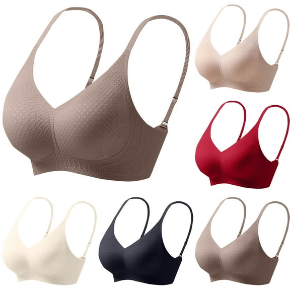 Solid Color Wireless Bra Honeycomb Cup Soft Support Gathering Everyday Lingerie Comfortable Daily Wear Beige,L