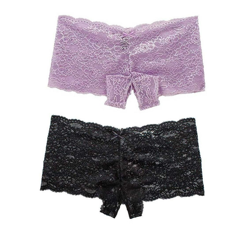 Rovga Womens Lace Panties Purple Black Briefs Thongs 2 Pcs Breathable  Panties