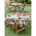 thumbnail image 3 of Outdoor Tablecloth with Umbrella Hole and Zipper, Green Orange Pumpkins Fall Round Table Cloth 60 Inch Waterproof Tablecloth, Botanical Thanksgiving Vintage Picnic Table Cover for Patio Camping, 3 of 7
