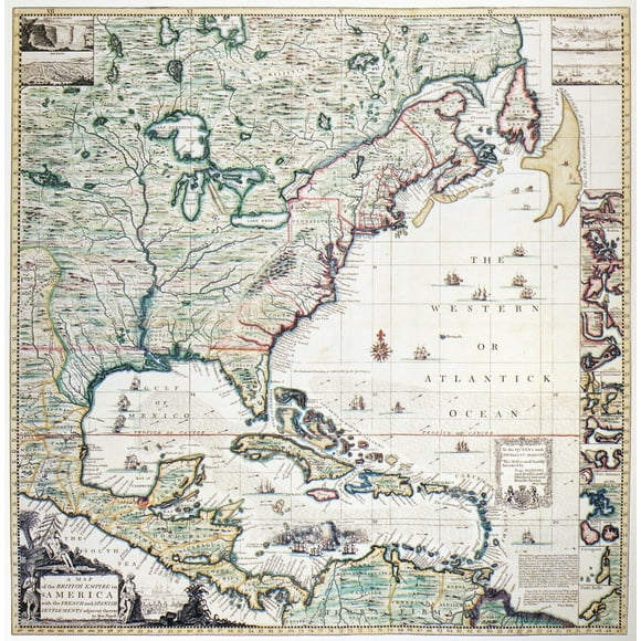 Carte de l'Amérique, 1733. /Nmap par Henry Popple, Gravée par William Henry Toms, d'Amérique de l'Est, 1733. Affiche Imprimée par (18 x 24)