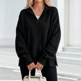 thumbnail image 2 of Quarter Zip Pullover Women Long Sleeve V Neck Tops Fashion Loose Sweatshirt, 2 of 6