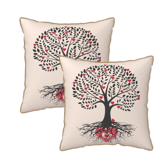 Velvet Decorative Throw Pillow Covers Set of 2, Soft Square Cushion Cover with Invisible Zipper Tree of Life Heart Love Printing, 20"x20"