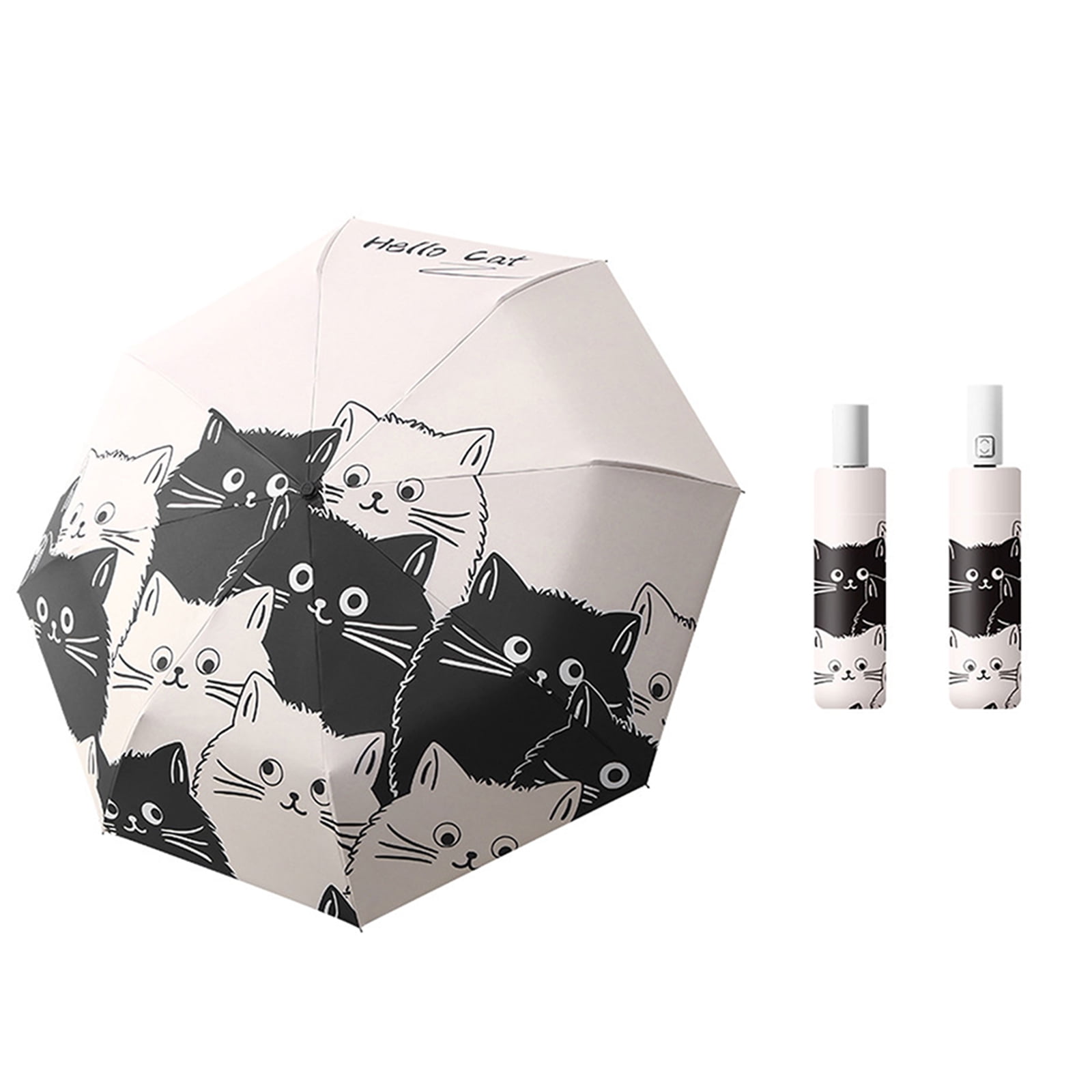 Cartoon Cats Umbrella 3 Folding Parasols Portable 8 Ribs Sunshades Umbrellas for Travel and Outdoor Activities