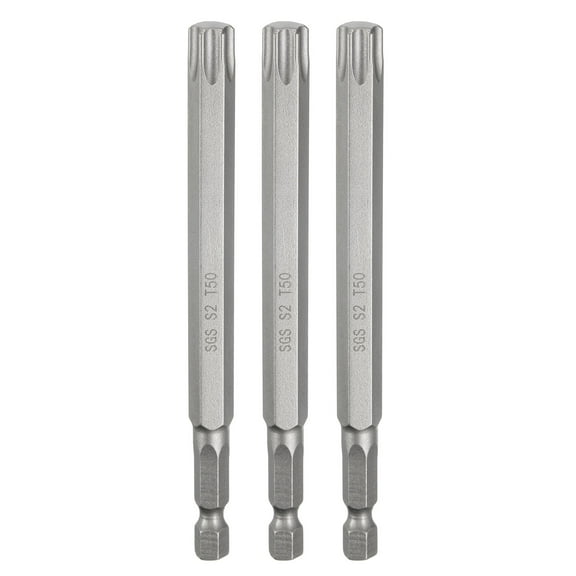Uxcell 3pcs T50 Torx Head Screwdriver Bit 1/4" Hex Shank 4.3" (110mm) Long Magnetic No Hole Tip 6 Point Star Screw Driver