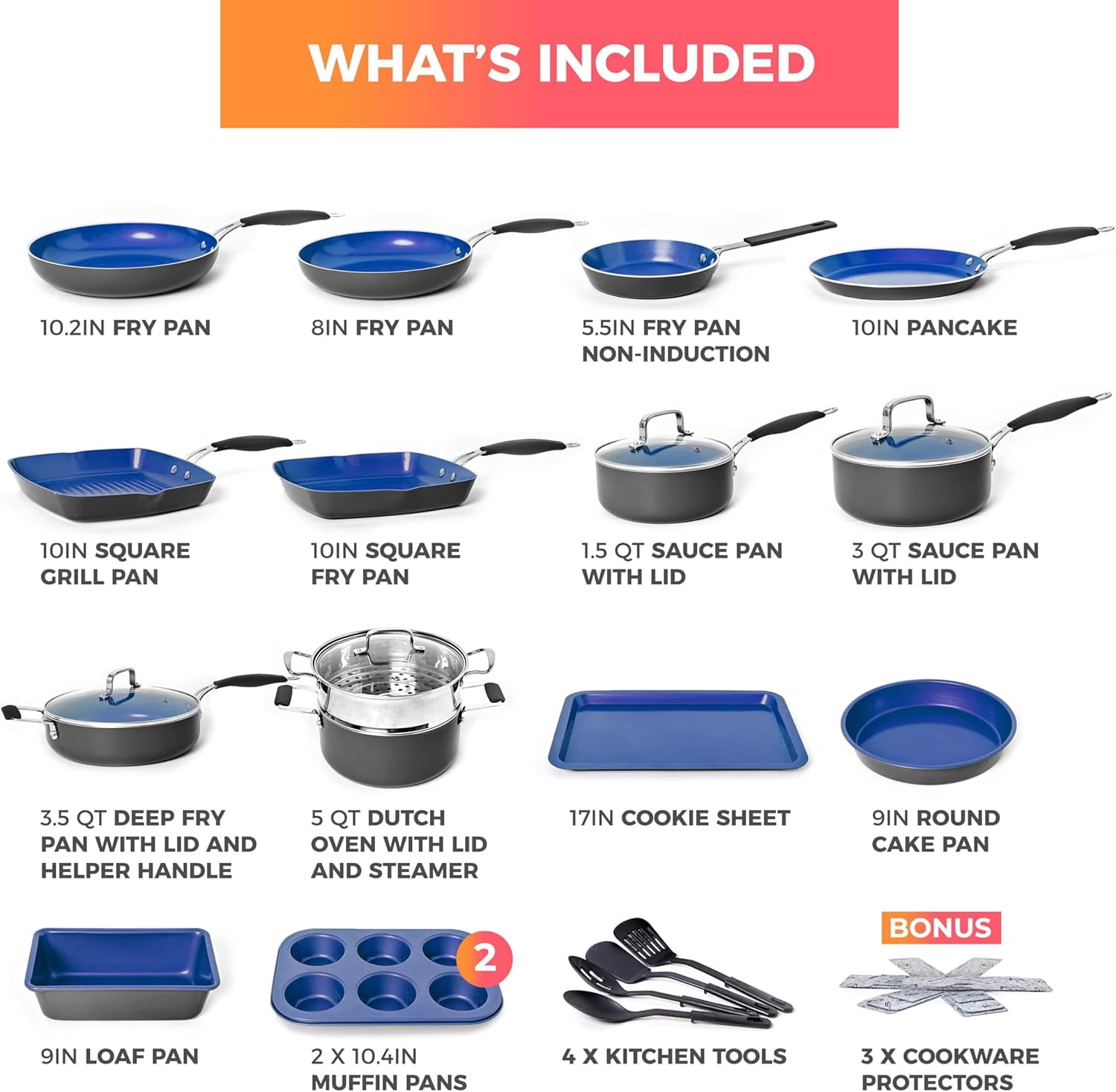 Mueller Sapphire UltraClad Kitchen Induction Pots and Pans Set Nonstick Induction Cookware Sets, 24 Piece