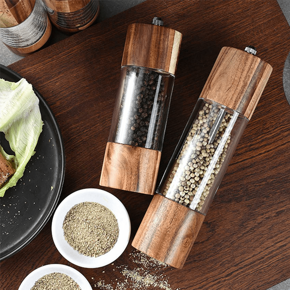 5X Pepper Grinder Transparent Pepper Mill Salt Grinding Ceramic Core Multipurpose Seasoning Bottle Cruet 6 Inches