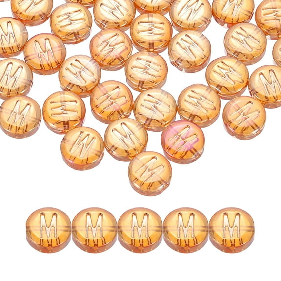 Uxcell 60 Pack Glass Letter Beads, 10mm Flat Round Alphabet Letter Beads M Initial Letter Spacer Beads for DIY Bracelet Necklace Earring Jewelry Craft Making, Red Orange