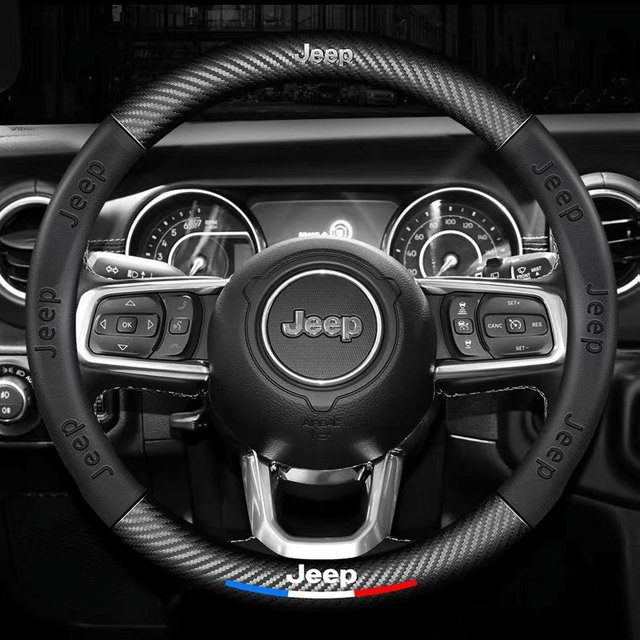 Funda de volante de cuero con logotipo de automóvil en relieve de fibra de carbono Funda de volante de cuero con logotipo de automóvil en relieve 3D