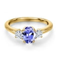 thumbnail image 3 of Gem Stone King 18K Yellow Gold Plated Silver Blue Tanzanite and White Moissanite Engagement Ring for Women | 1.07 Cttw | Oval 7X5MM | Gemstone December Birthstone | Size 6, 3 of 7