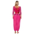 thumbnail image 2 of Alvivi Women Sequin Self-tie Back Belly Dance Crop Top Lantern Pants Bollywood Belly Dance Outfit Hot Pink One Size, 2 of 7