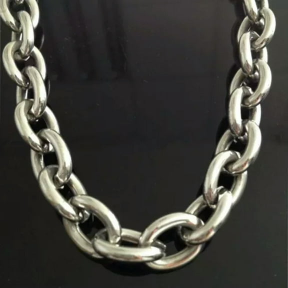 QQTDFG Heavy 8/11/13/15mm Mens 316L Stainless Steel Silver Big Oval Link Chain Necklace-15mm-18inch or 45cm