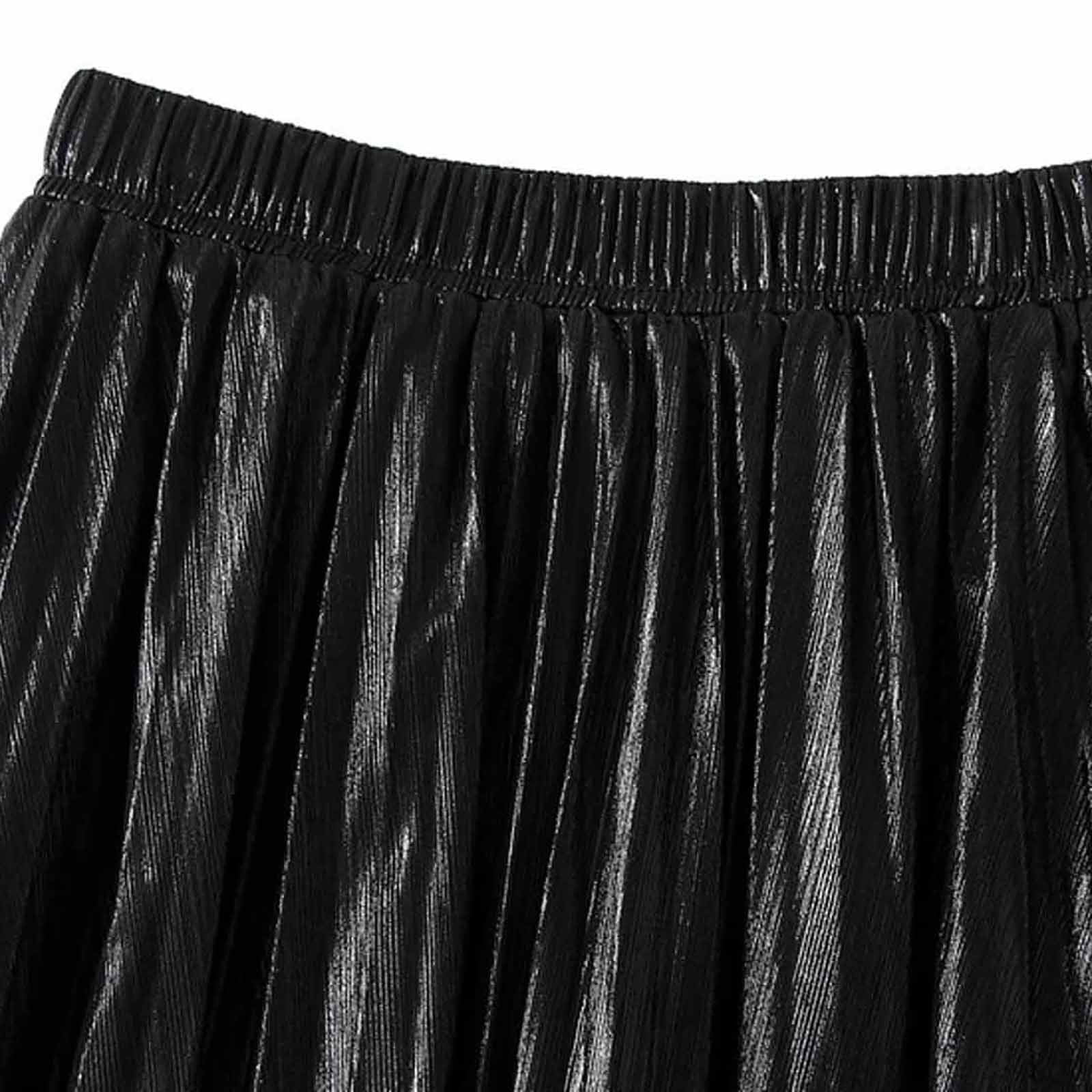 Cavosen Womens Skirts Midi Length Summer Calf Length Skirts Silky Flowy Pleated Pencil Skirts High Waist Solid Color Summer Skirts Classic Dress Athletic Beachwear Resortwear Black