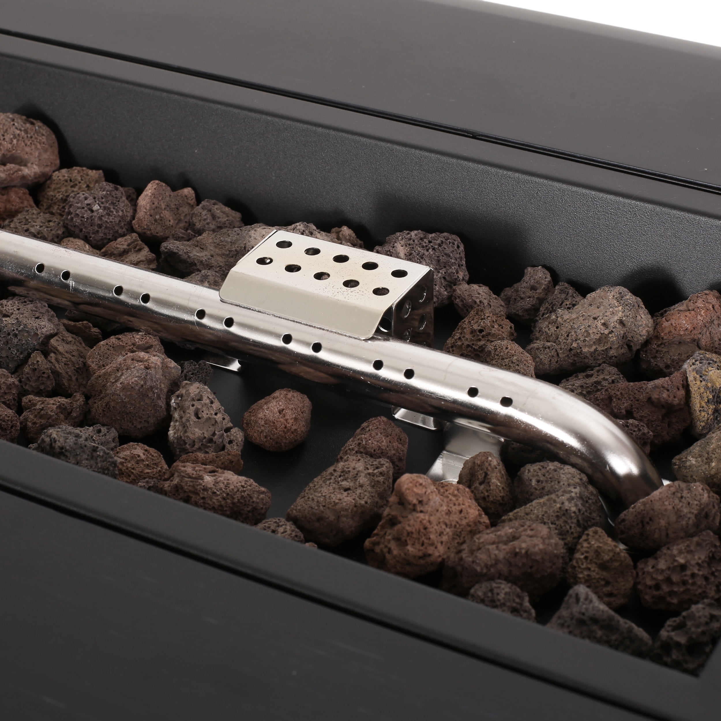 Jesse Resin Outdoor 50,000 BTU Rectangular Fire Pit (No Tank Holder), Dark Gray and Wood Pattern