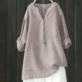 thumbnail image 2 of VISALY Cotton Linen Shirts Oversized Tshirts Dressy Casual V Neck Botton Down Blouses Long Sleeve Tops Tunic Tops Loose Fit Tee Shirts Large Shirts Gauze Tops Loose Tops Summer Khaki Xxl, 2 of 3