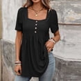 thumbnail image 6 of DAFPZW Womens Summer Tops Babydoll Puff Short Sleeve Blouse Eyelet Button Down Peplum Tunic Tops Square Neck T-Shirts, 6 of 9