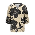 thumbnail image 5 of TaTaai Women's Roll Tab Sleeve Blouse, Printed V Neck Shirt, Linen Look Three Quarter Top for Casual Summer Gift, 5 of 5