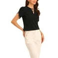 thumbnail image 4 of INSPIRE CHIC Women's Choker V Cut-Out Split-Neck Blouse Casual Slashed Cuffs Top XS Black, 4 of 6