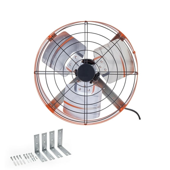 KFFKFF Gable Mount Fan, 15 Inch Attic Ventilation System with Customizable Thermostat & External Grid, 1650 CFM Home Air Circulator Cools Area Up to 2360 Sq.Ft, Bright Orange