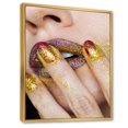 thumbnail image 3 of Designart 'Close-Up Of Woman Golden Gold Glitter Lipstick' Modern Framed Canvas Wall Art Print, 3 of 5