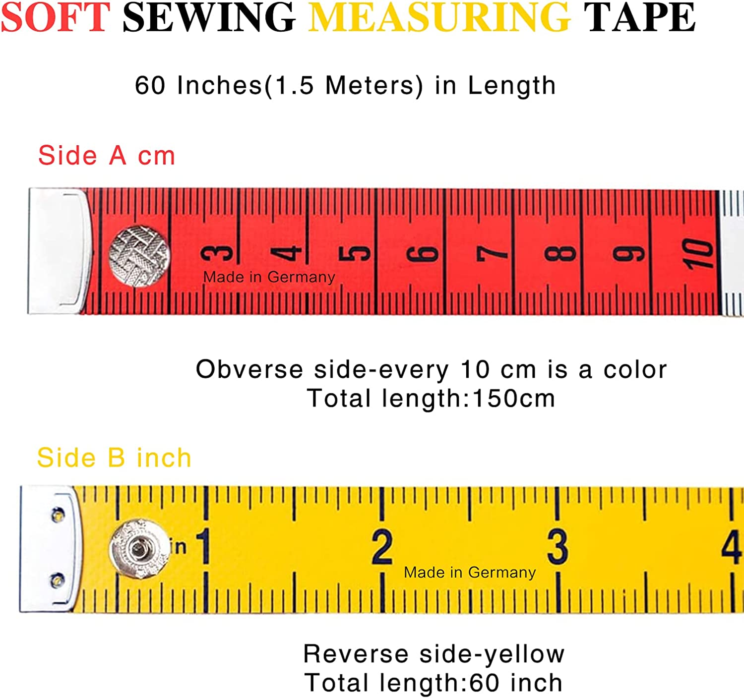 uxcell 2pcs 150cm 60 Inch & 300cm 120 Inch Soft Plastic Flexible Ruler  Measure Tape for Tailor Seamstress