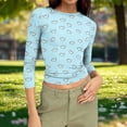 thumbnail image 5 of Womens Slim Fit T-shirts 3/4 Sleeve Crewneck Plus Size Y2k Crop Tops Graphic Base Tee Shirt S-3X Casual Spring (S, Light Blue|Hearts), 5 of 7