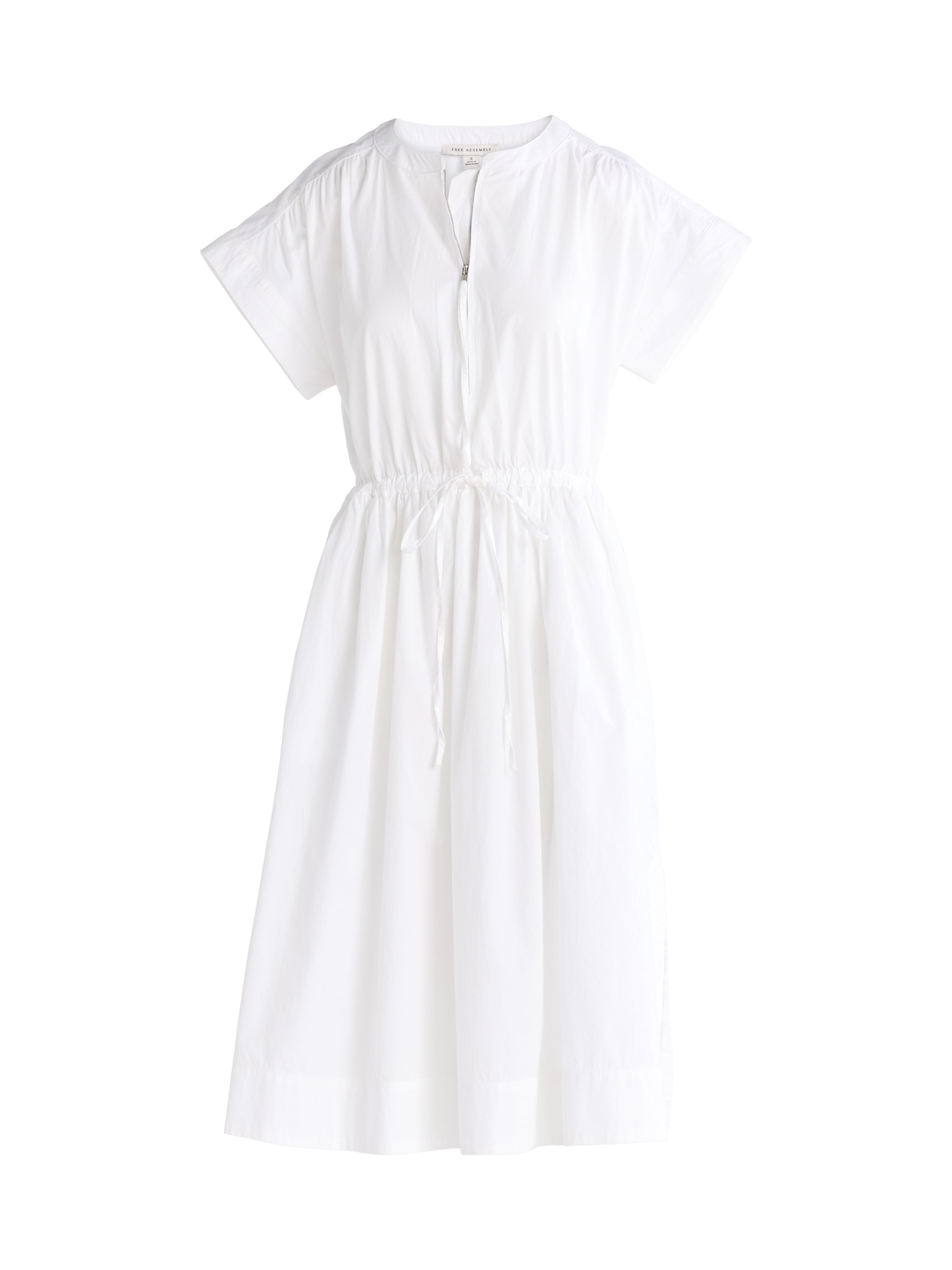 Free Assembly Women's Cotton Midi Shirtdress with Drawstring Waist, Sizes XS-XXL