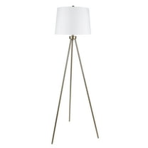 Grandview Gallery 61.75" Modern Plated Gold Tripod Floor Lamp with Off-White Linen Tapered Drum Shade - Chic Lighting for Behind the Couch, Free Standing, Reading, the Bedroom, or the Office
