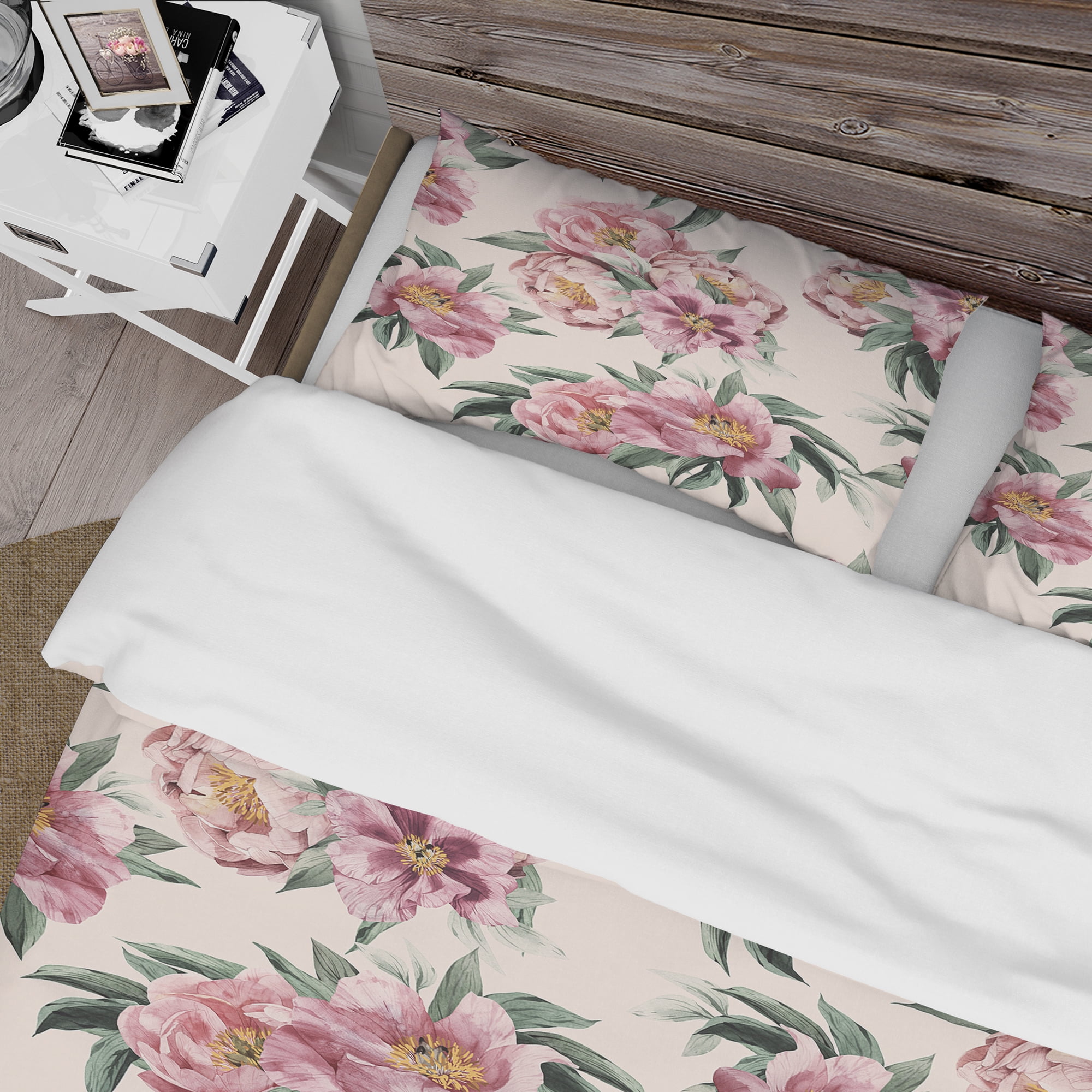 Designart 'Pink Peonies' Floral Duvet Cover Set