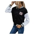 Womens Varsity Jacket Baseball Uniform Casual Long Sleeve Sport Bomber