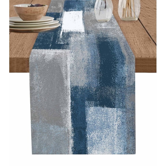 Blue Grey Ombre Table Runner 90 Inches, Abstract Vintage Oil Painting Gradient Bed Runner Dresser Scarves Tabletop for Indoor Outdoor Parties/Ceremony/Banquet, 13" x 90"