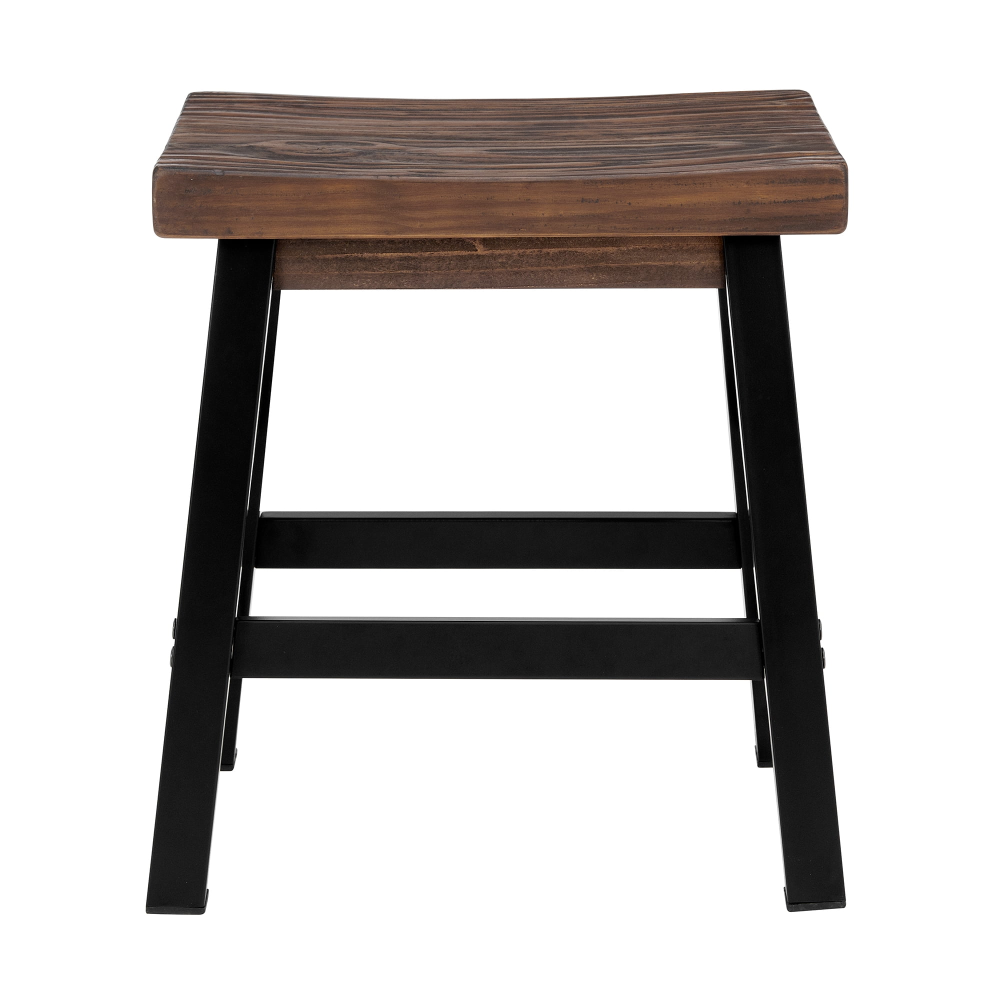 Pomona Rustic Industrial Barstool – 20” Backless Counter Stool with Solid Pine Wood Seat and Black Metal Legs – Farmhouse Seating for Dining Room, Kitchen, or Office