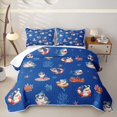 thumbnail image 2 of Feelyou Summer Beach Shark Quilt King for Boys Girls, Kawaii Holiday Coral Ocean King Coverlet Set, Navy Blue, 3 Pieces, 2 of 7